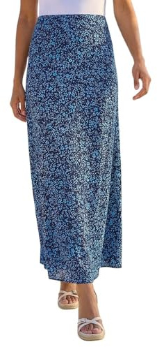 Roman Jersey Skirt for Women UK - Ladies Midi Maxi Floral Animal Print Autumn Winter Swing Smart Casual Office Cocktail Party Going Out Evening Holiday Cruise - Blue & Navy - Size 20