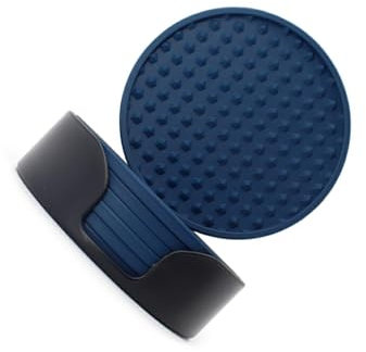 kesurpae Ensemble de sous-verres en Silicone durables avec support pour un entretien facile, sous-verres en Gel de silice avec support, Bleu foncé