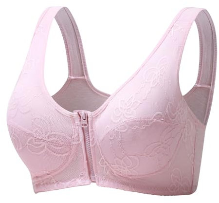 Damen Sport-BH mit Reißverschluss vorne Push Up Drahtlose Yoga-BHS Spitze Ungepolsterte Plunge Floral Easy Close BHS
