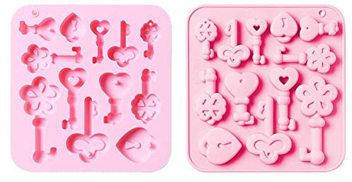 Stiesy 2 stampi in silicone a forma di chiave vintage a 12 cavità per uso alimentare, stampi in silicone per cioccolato, caramelle, budino, fondente, gelatina, ghiaccio