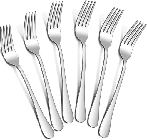 tiokin Lot de 6 fourchettes de table de 20,5 cm en acier inoxydable de qualité alimentaire, fourchettes de table, fourchettes de couverts, finition miroir, passent au lave-vaisselle, utilisation pour