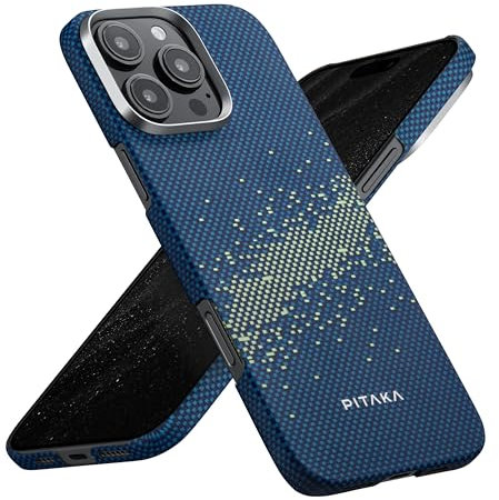pitaka Hülle für iPhone 16 Pro Max Ultradünne Handyhülle aus Aramidfaser Kompatibel mit Magsafe Magnetische Schutzhülle Taktile Gewebte Hülle mit Angenehmem Griff Milchstraße Galaxie