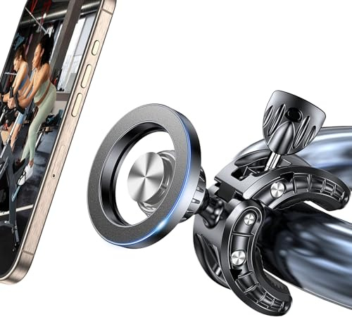 Coolpow Gym Magnetic Phone Holder for MagSafe【20 Strong Magnets】 Magnetic Bike Phone Mount, Treadmill Phone Holder Gym Accessories for iPhone 16 Pro Max 15 14 13 12 Plus