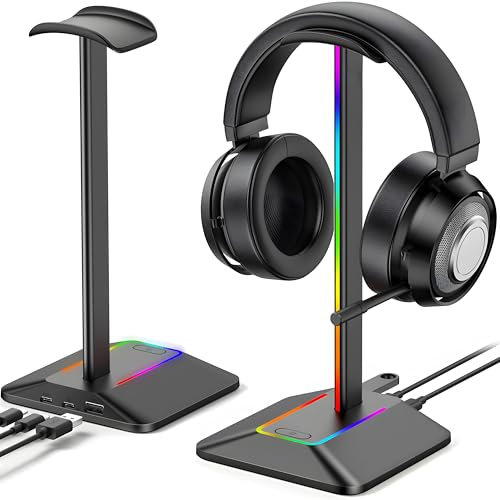 Retoo Headset Halterung Kopfhörer Ständer RGB Universal HUB USB Halter für Over Ear Kopfhörer Gaming Headset und Kopfhörerdisplay Geeignet für Ti-sch 24,2 x 11,3 x 10,8 cm Schwarz