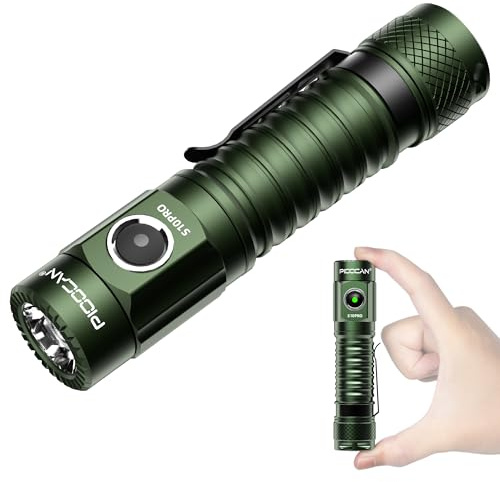 PIOOCAN S10Pro 2500 Lumens Rechargeable Tactical Flashlight, Compact Pocket Mini LED Super Bright Small Flashlight for Emergency, EDC, Searching, Camping, Hiking, Everyday Use (Green)