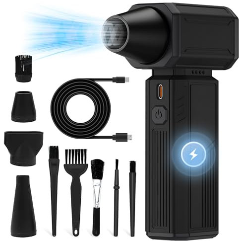 Compressed Air Duster,130000RPM Air Blower,Adjustable Wind Speed,6000mAh Rechargeable Blower Handheld,4-Air Nozzles,Cleaning Brush,Electronics Air Dusters for PC Cleaning Kit, Car, Sofa
