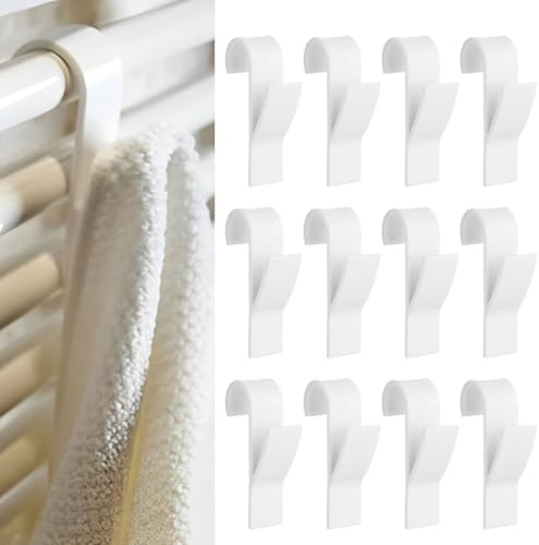 ASelected 12 PCS Radiator Hooks, 9.6x2.5cm Plastic Towel Hanger Hook, No Drilling Household Radiators Body Hanger Hooks for Hanging Towels