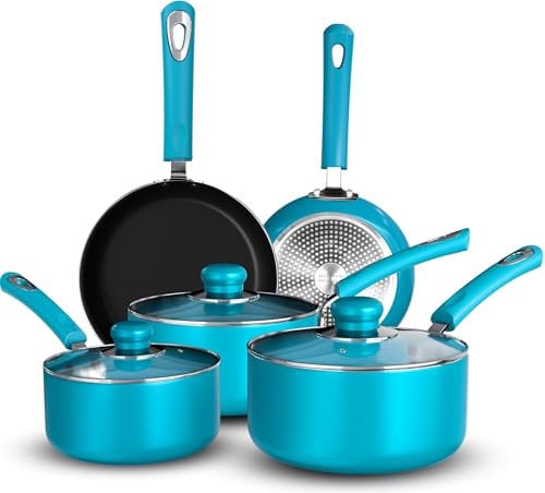 Kichly Set of 5 Non-Stick Cooking Pots and Pans Set nonstick Cookware Induction Hob pan Set with 20cm, 28cm Frying Pan Set and 20cm, 18cm Saucepans Set with Lids and a Non Induction 16cm Saucepan