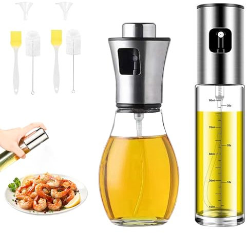 JIUGGLAD Oil Sprayer, 1 x 100 ml Oil Spray Bottle + 1 x 200 ml Spray Bottle Oil, Oil Sprayer for Food Oil, Oil Sprayer for Hot Air Fryer, Oil Sprayer for Salad, Grilling, Baking, Pasta