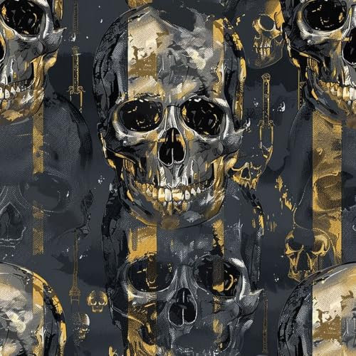 JIAOQSS Peel and Stick Wallpaper Black Gold Skull Self Adhesive Wallpaper Vinyl Wrap Stick On Wallpaper Furniture Sticker Sticky Back Contact Paper Living Room Bedroom