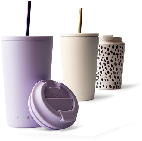MAMEIDO Mug Isotherme avec Paille 470ml - Thermo Café étanche en acier inox, Tasse Isotherme sans BPA, Mug Isotherme Cafe (Lavender Haze, 0,47l)
