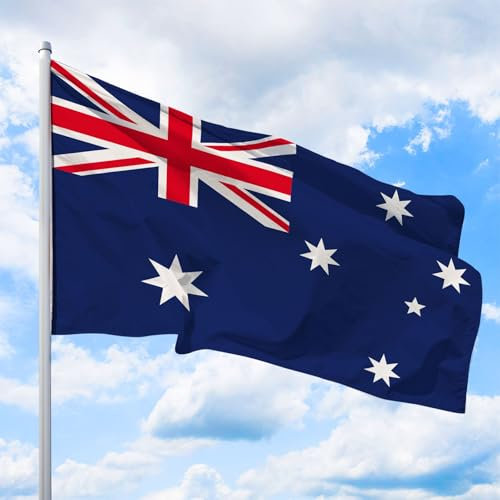 Australien Flagge 335 x 200 cm - für Fahnenmast, Australienfahne aus reißfestem Fahnen-Polyester-Stoff, Hissfahne Quer wetterfest und UV-beständig