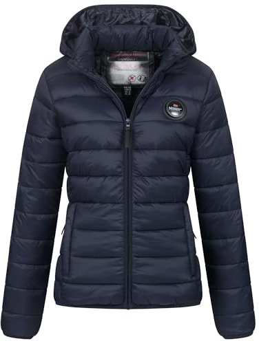 Geographical Norway Damen Übergangsjacke Steppjacke Outdoor Frühlingsjacke leicht Kapuze, Farbe:Navy, Größe:S (36)