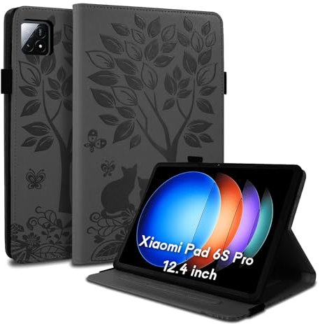 LSPCASA Custodia per Xiaomi Pad 6S Pro 12.4 Pollici PU Leather Cover Con Slot Per Carte Folio Stand Protettiva Case Tablet Cover per Xiaomi Pad 6S Pro-Nero