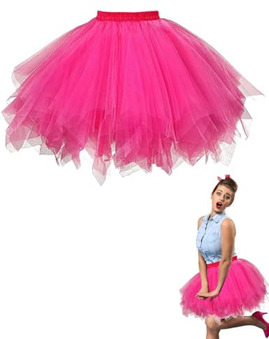 TPZORJX Gonne da Donna Tutu,tulle rosa,Dress Ballet Petticoat in Tulle a 3 Strati, Costume da Festa di Carnevale di Halloween Tutu per Adulti per Feste di Travestimento Balletto, 80s Sottogonna Tutu