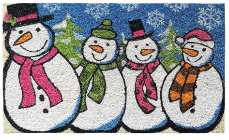 Banzaii Fußmatte für den Winter Weihnachten aus Kokos 40 x 70 cm, mit PVC-Rückseite rutschfest, mit Digitaldruck, Teppich für den Eingang für den Außen- oder Innenbereich - Schneemännern
