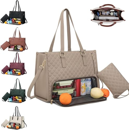 ByteCraft 2 In 1 Lunch Bag Handtasche Kombination, Lunchtasche für Frauen, 15,6 Zoll Laptop-Tasche Mit Isoliertem Lunchfach, Kühltasche Thermotasche für Unterwegs Arbeit Schule Büro (C)