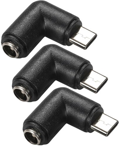 Greluma 3 Piezas Adaptador de Codo DC de 5,5 mm x 2,1 mm a USB C, ángulo Recto de 90 Grados DC 5521 Hembra a Conector Macho Tipo C Adaptador de Fuente de alimentación de 5 V