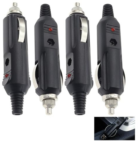 4PCS 12-24V 5A Cigarette Lighter Male Plug, Car Cigarette Lighter Aux Socket Plug Replacement With Fuse Red LED Charger Adapter Converter Plugs Universal Car Accessories for Motorcycle Tractor