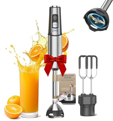 Anybear Immersion Blender, 1100W 2-in-1 Hand Held Blender with Full Copper Motor & Stainless Steel Body, 15 Speed & Turbo Mode Hand Mixer, Blade with Anti-scratch Coating