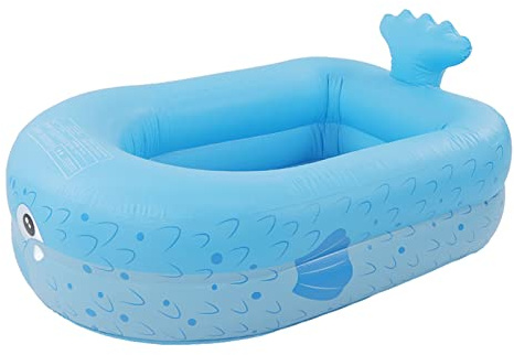 Inflatable Pool 43in, Cartoon Kiddie Swimming Pool with Soft Edge Blow Up Bath Pool for Toddlers Blue PVC Children Outdoor Water Toy