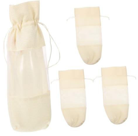 SOPOTUTU 4Pcs Burlap Wine Bottle Bags with Drawstring and Window Elegant Storage Bags for Wine Beer Candy and Items Reusable Packaging in Natural