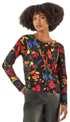 Roman Originals Women Sparkly Embellished Jumper Ladies Diamante Sequin Hotfix Winter Sweater NYE New Year's Eve Christmas Party Going Out Shiny Smart Work Pullover - Black Multi - Size 14