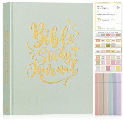 Lanpn Carnet d'études Biblique pour Femmes avec Surligneurs & Autocollants, Journal de Dévotion Quotidien, Prière Biblique de Notes Pour Église, Cadeaux Religieux Chrétiens, Vert Sauge, Anglais