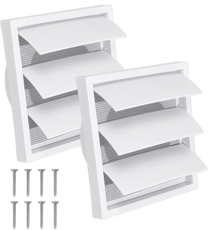 2 PCS White Louvred Wall Vent Grille with Screws,4 Inch Exhaust Hood Vent Cover with Built-in Pest Guard Screen,100mm,for Tumble Dryer,Extractor Fan,Garage,Bathroom,Kitchen
