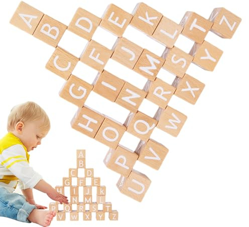 Generisch Alphabet Holzbausteine - Pädagogisches Lernspiel,Buchstaben Bauklötze - Für Lernen Familie Spiel Entwicklung Bildung Zuhause Klassenzimmer Täglich Mädchen Kinder