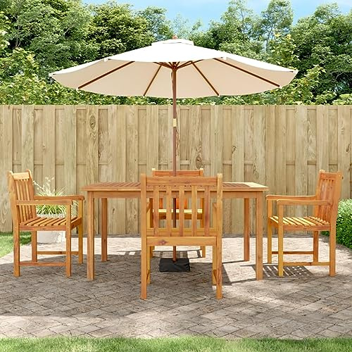 Mandloder 5-TLG. Garten-Essgruppe Massivholz Akazie, 150x90x74cm Esstisch mit 4 Stühlen, wetterfestes Outdoor Möbelset für Terrasse, Balkon, Garten