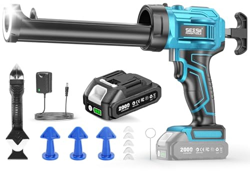 SEESII Electric Caulk Gun Compatible with Makita 18V Battery for 10oz/300ml | Cordless Caulk gun with 1x2000 mAh Battery, 4 Speed Adjustable, LED Light, Electric Silicone Gun for Interior Finishing