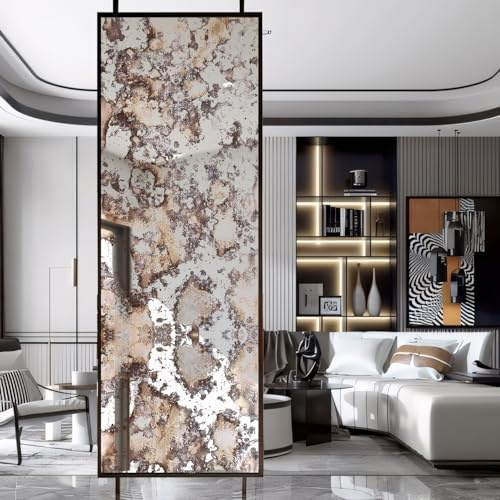 FUNLIFE Rétro Miroir Autocollant, Motif de Rouille Miroir Mural 58X200CM | PET chrome réfléchissant film miroir, Aspect vieilli adhesif pour meuble Convient pour la Salon, Chambre, Salle de bain