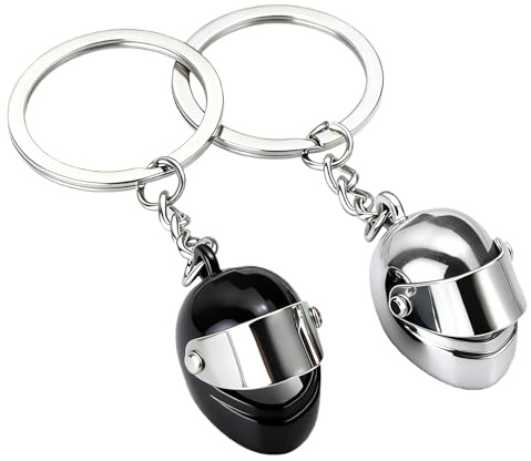 VAGCARS Motorrad Helm Schlüsselanhänger, 2 Stück 3D-Mini Helm Schlüsselanhänger aus Zinklegierung, Cooles Biker Geschenk für Geburtstag & Weihnachten, Kreativer Unisex-Anhänger