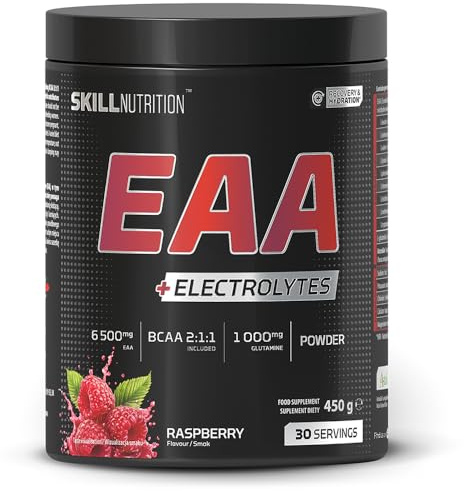 SKILL Nutrition EAA + Elektrolyte Himbeere 450 g | 6,5 g EAA pro Portion | BCAA 2:1:1, 1000 mg L-Glutamin, Elektrolyte & AstraGin® | Pulver