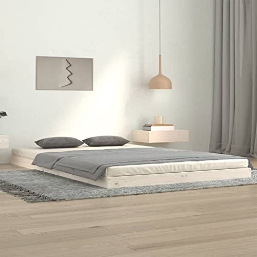 Mimdixy Stauraumbett Bettrahmen Bettgestell,Massivholzbett Weiß 120x200 cm Kiefer,Für Schlafzimmer,Gästezimmer,Kann Schnell Zusammengebaut Werden