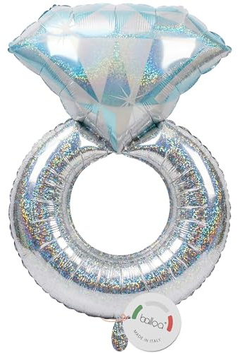 balloa Folienballon XXL Ring Diamant Silber Glitzer, Helium Ballon Geschenk zur Verlobung oder Hochzeit, Luftballon Ring für JGA, elegante Partydeko, Hochzeitsdeko, Hochzeitsballon Platinumring, 84cm
