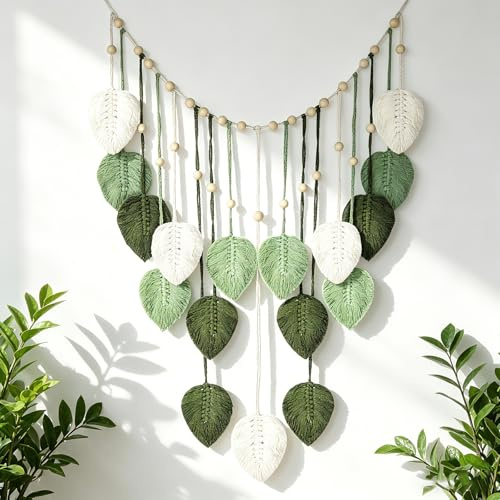 MJFENDAI Makramee Wandbehang, Handgefertigte Boho-Wandteppich, Wanddeko Blatt Wandteppich Gewebtes Wandbehang Dekor für Wohnzimmer, Schlafzimmer, Esstisch, Bauernhausstil, Party, Hochzeit