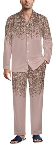 Dgsxynth Biancheria da notte da uomo, set pigiama a squame acquamarina, camicia a maniche lunghe con bottoni e pantaloni, Rosa cipria Glitter Oro Rosa, S