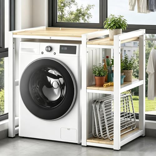 OAKVYNE Mobile Lavatrice Asciugatrice con Scaffale Sopra Lavatrice Regolabile in 3 Altezze, Mobile Porta Lavatrice E Asciugatrice A Colonna per Lavanderia e Bagno(White)