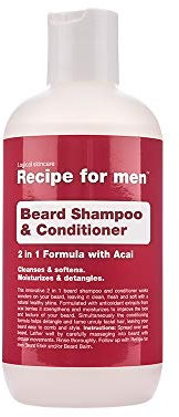 RECIPE FOR MEN Beard Shampoo und Conditioner 2-in-1 - Reinigt, macht weich, entwirrt mit Acai Berry Antioxidantien, hergestellt in Schweden, 250 ml