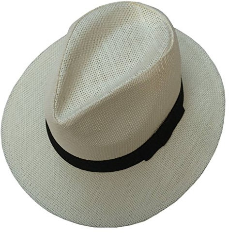 COMVIP Unisexe Vogue Chapeau Panama Paille Fedora Trilby Vintage Voyage Beige