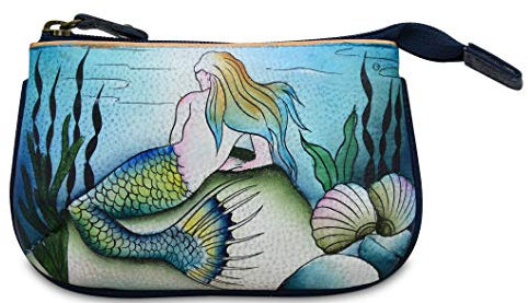 Anuschka Münzbörse aus handbemaltem Leder, mittelgroß, mit Reißverschluss und Schlüsselringen - Little Mermaid