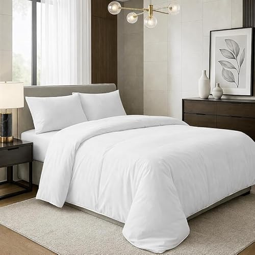 Indus Textiles Bettbezug-Set, 100 % ägyptische Baumwolle, Fadenzahl 400, Hotel-Bettwäsche, Weiß – Einzelbett