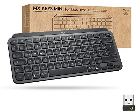 Logitech MX Keys Mini Wireless Illuminated Keyboard for Business, Kompakt, Logi Bolt USB-Empfänger, Hintergrundbeleuchtung, wiederaufladbar, Windows, macOS, Linux, iOS, Android, DEU QWERTZ - Graphit