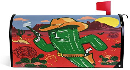 Linomo Magnetischer Briefkasten-Überzug, Motiv: American West Cowboy Saguaro Kaktus, Briefkasten-Umschlag für Haus, Garten, Hof, Außendekoration, für übergroße Größe 63,5 x 53,3 cm