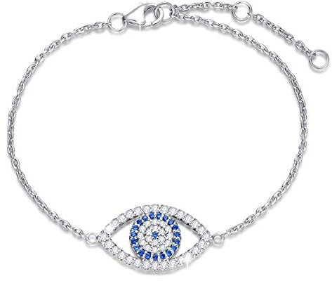 FANCIME Nazar Auge Armband Blau Türkisches Böse Auge Nazar Boncuk Evil Eye Charm Bracelet aus 925 Sterling Silber für Damen Mädchen - Verstellbar Armkette 15 + 3 cm