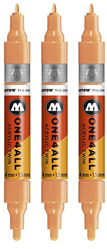 Molotow One4All Acrylic Twin Marker (Strichstärke 1.5 mm und 4 mm, hochdeckend und permanent) 3 Stück Farbe 117 pfirsich pastell