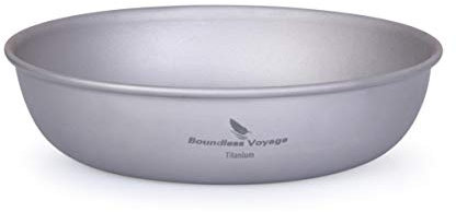 Boundless Voyage Ultralight Titanium Pan Dish Plate with Carry Mesh Bag Outdoor Titanium Dishware and Utensils Mess Kit for Camping Backpack Ti15136B