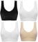Mariel 4 Pack Double Lined Material Premium Comfort Bra Women Seamless Bralette Sleep Yoga Vest Wire Free (4 Pack Black/White/Nude/White, S)